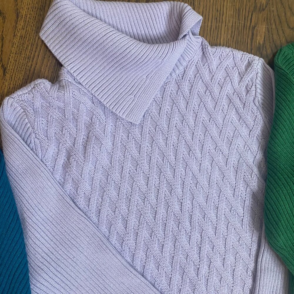 (3) Lands' End cable knit split cowl neck sweaters size M Tall women's - Picture 4 of 8